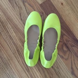 Y2K J crew leather yellow/green flats size 6